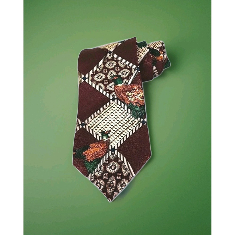 Vintage Field & Stream Men's Hunting Silk Necktie Pheasants Burgundy Unique